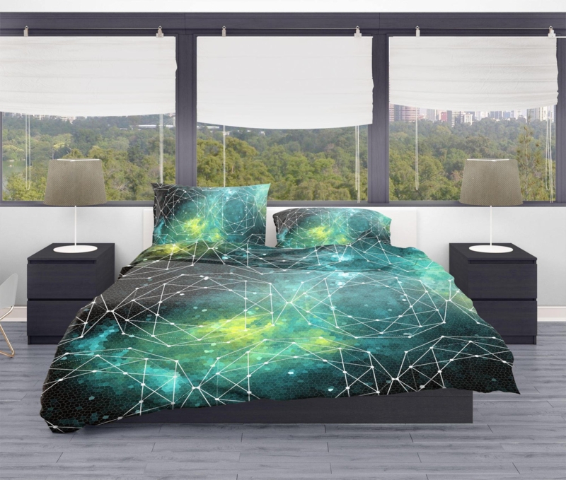 Geometric Galaxy Bedding Set Nebula Print Triangle Overlay Celestial