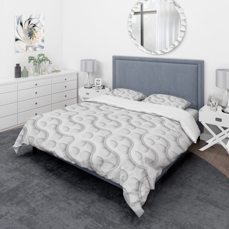Geometric Lattice Duvet Cover Set, Blue and White, Scandi Style