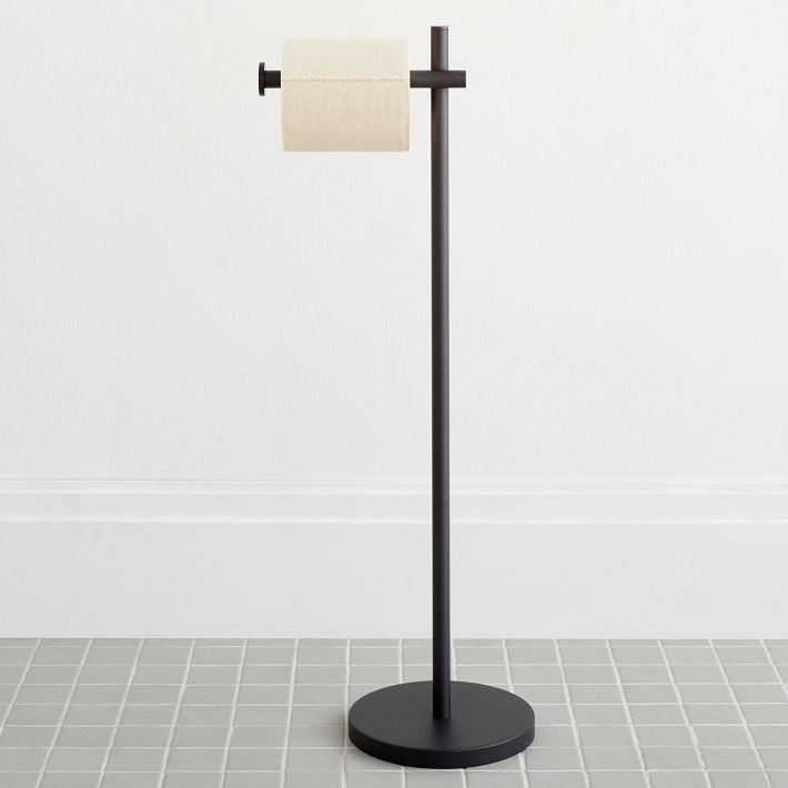 Geometric Matte Black Freestanding Tissue Holder with Overhang Arm
