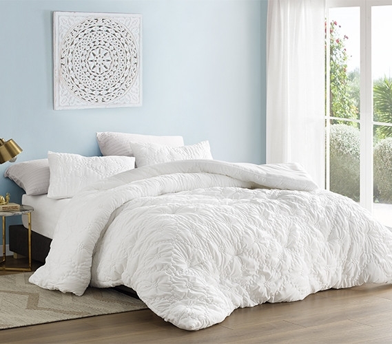 Geometric Pin-Tuck Comforter Set, White, Farmhouse Style
