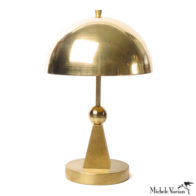 Geometric Table Lamp: Brushed Primary Shapes, Spherical Glass Shade