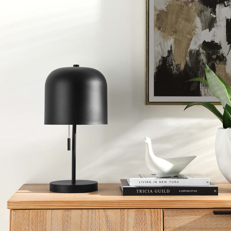 Geometric Table Lamp Matte Finish Open-Cage Metal Base Drum Shade