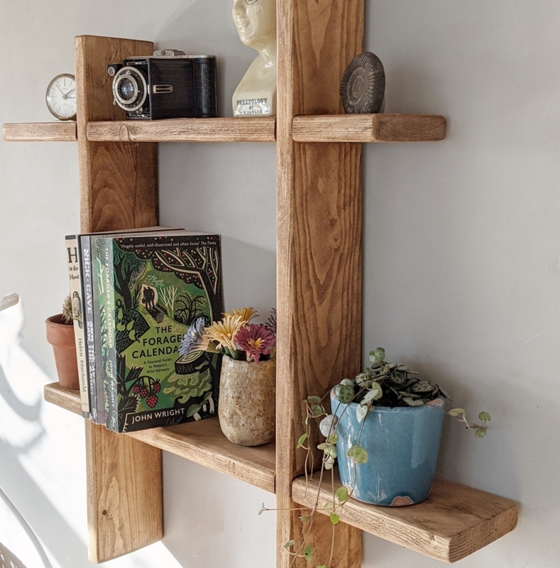 Geometric Wall Mounted Shelf, Reclaimed Wood Cubby Display