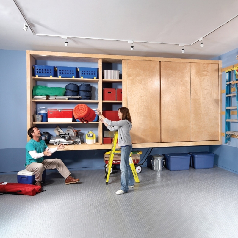 Giant Garage Cabinet with Industrial Latch Hardware and Plywood Texture