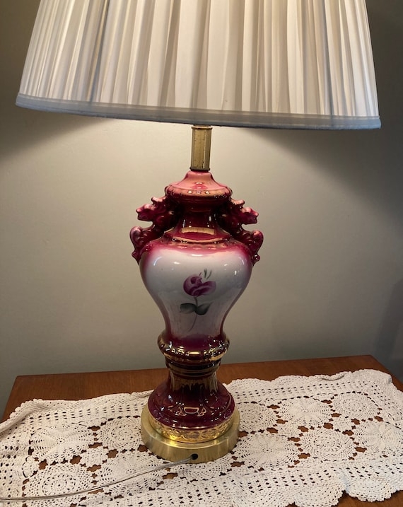 Ginger Jar Table Lamp with Hand Painted Floral Detail and Bell Shade