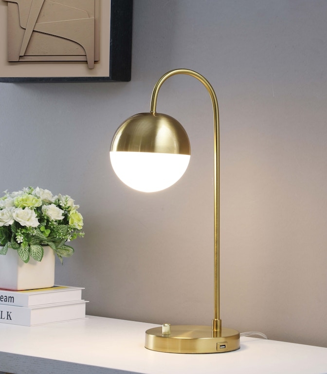 Glam Arched Table Lamp, Gold Finish, Spherical Wire Cage Shade