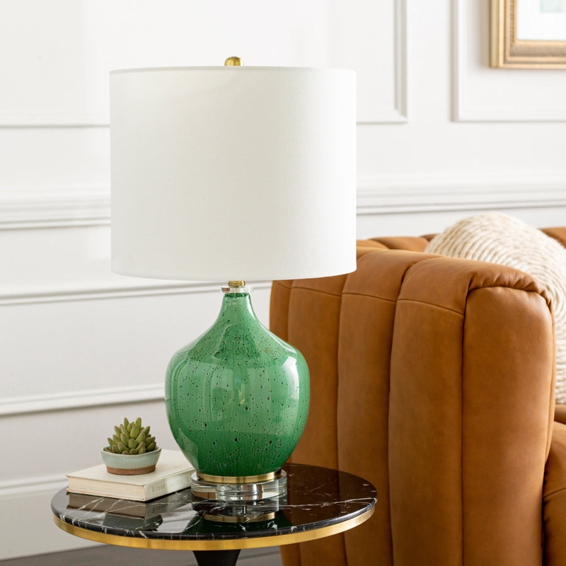 Glam Emerald Green Glass Table Lamp Textured Scale Urn Base