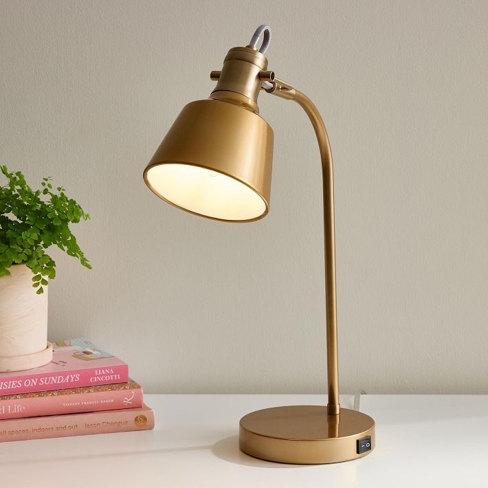 Glam Gold Desk Lamp with Integrated USB Port and Dome Shade