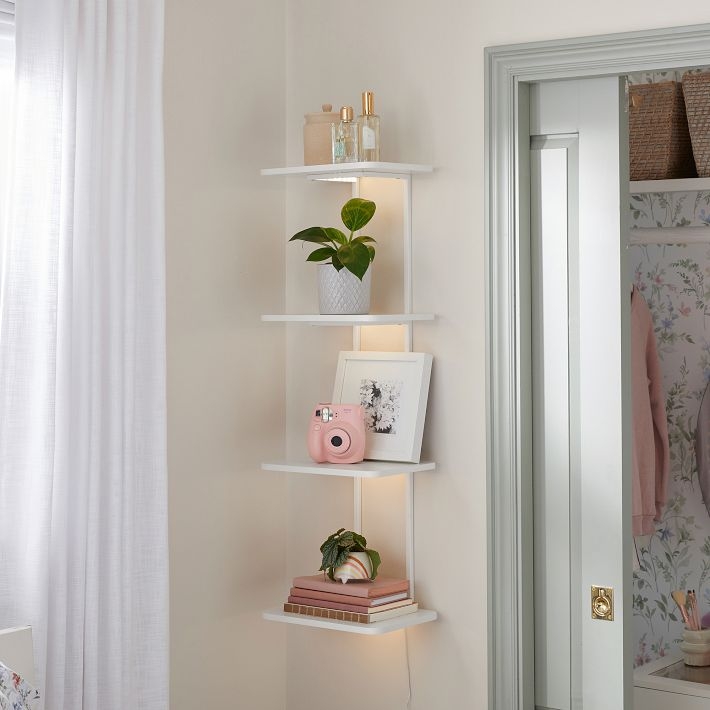 Glam Gold Wall Shelf with Integrated Lighting and Bottom Hooks