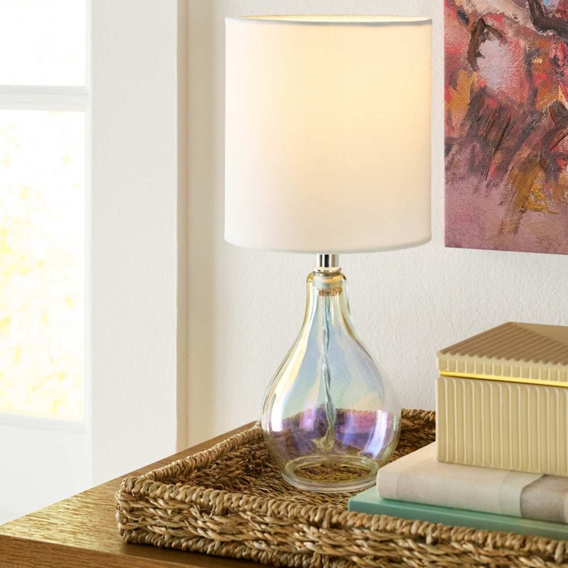 Glam Mini Table Lamp with Textured Iridescent Glass Base