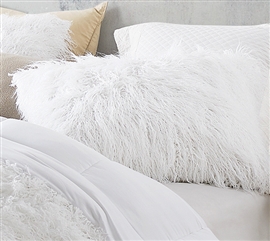 Glam Pillow Cover with White Shaggy Faux Fur and Long Pile Texture