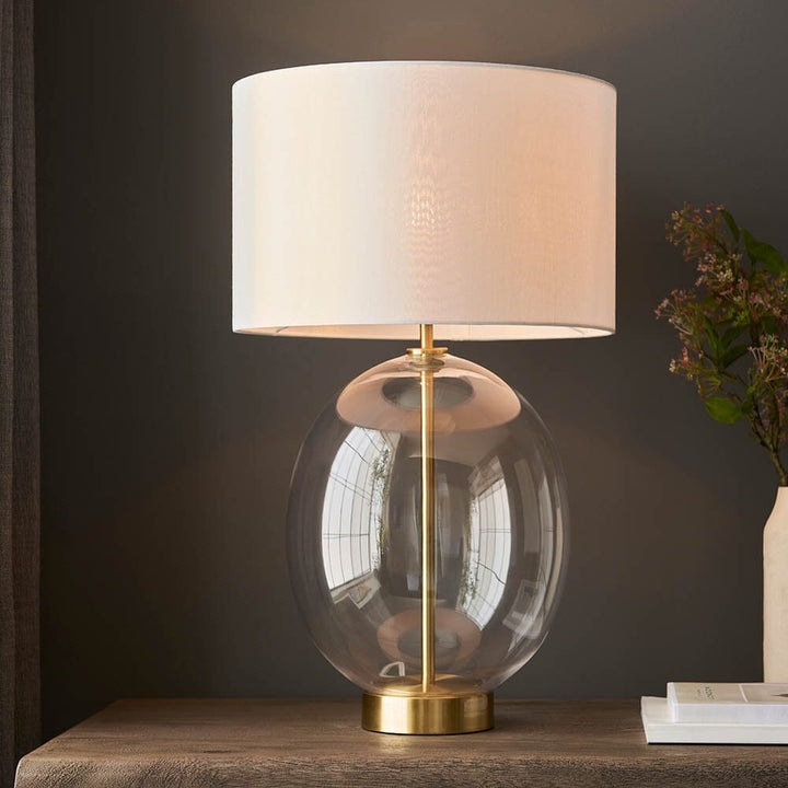 Glam Table Lamp: Glass Flask Base with Polished Gold Accents