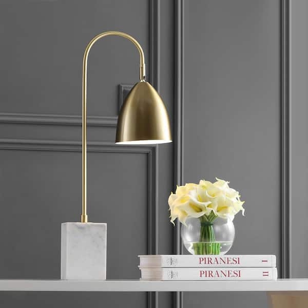 Glam Table Lamp, Polished Brass Gold, Marble Cylindrical Base