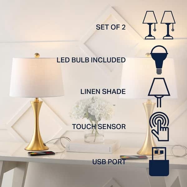 Glam Table Lamp Set in Polished Brass with USB Charging Port