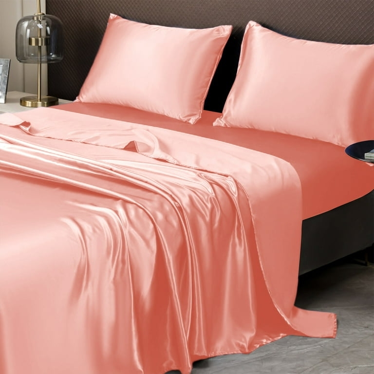 Glamorous Bedding Set with High Sheen Finish in Blush Pink Sateen
