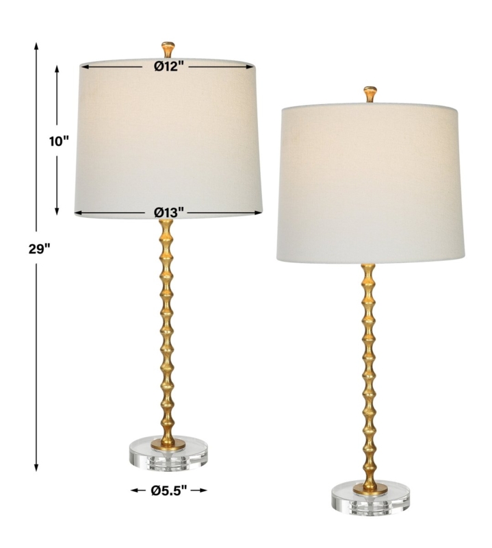 Glamorous Table Lamp with Gold Leaf Stacked Glass Hourglass Base