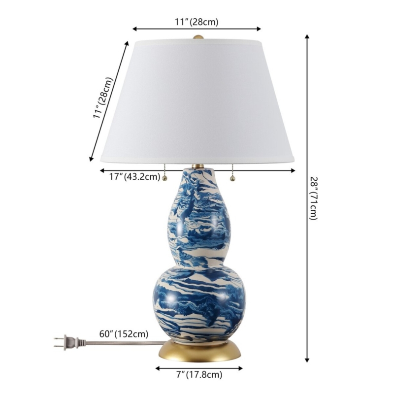 Glass Table Lamp: Artisanal Marble Swirl Pattern with Silver Accents