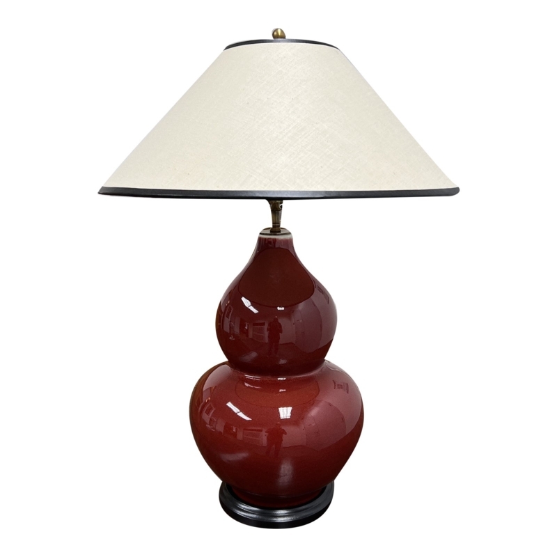 Glazed Ceramic Table Lamp with Triple Gourd Base and Pull Chain