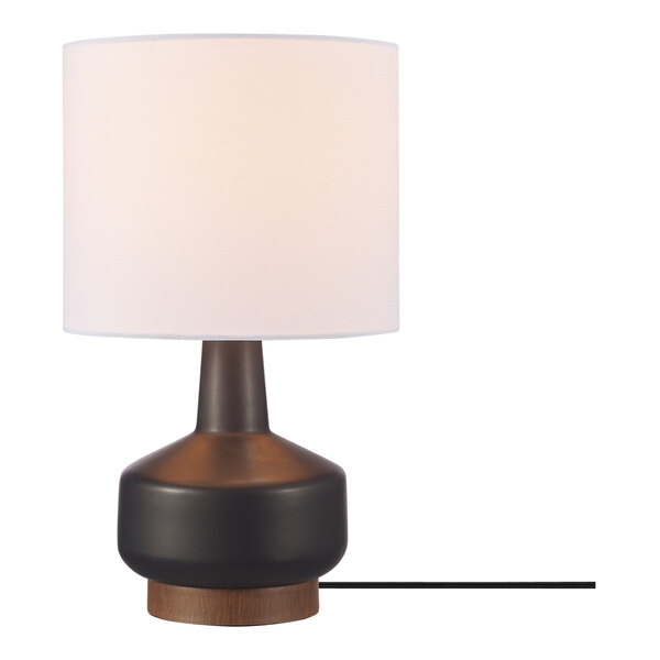 Globe Table Lamp Matte Black Tan Two-Tone Ceramic Exposed Bulb