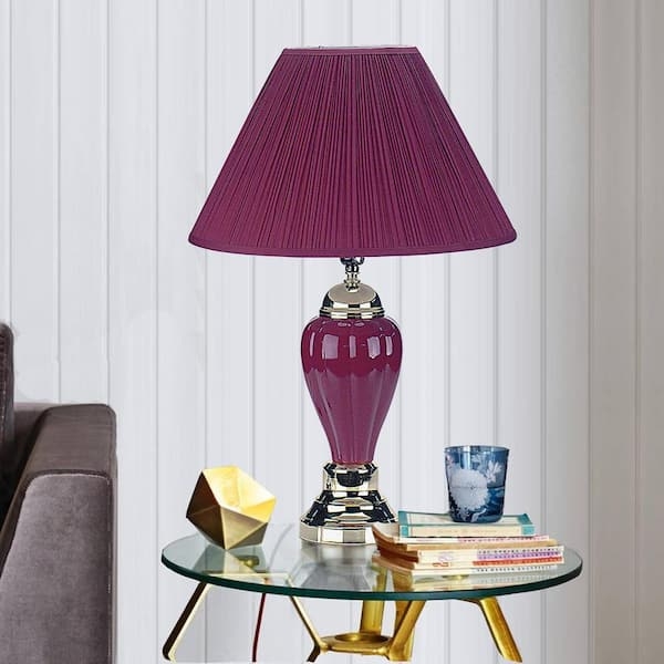 Glossy Ceramic Table Lamp featuring Contrast Trim Shade and Curved Base