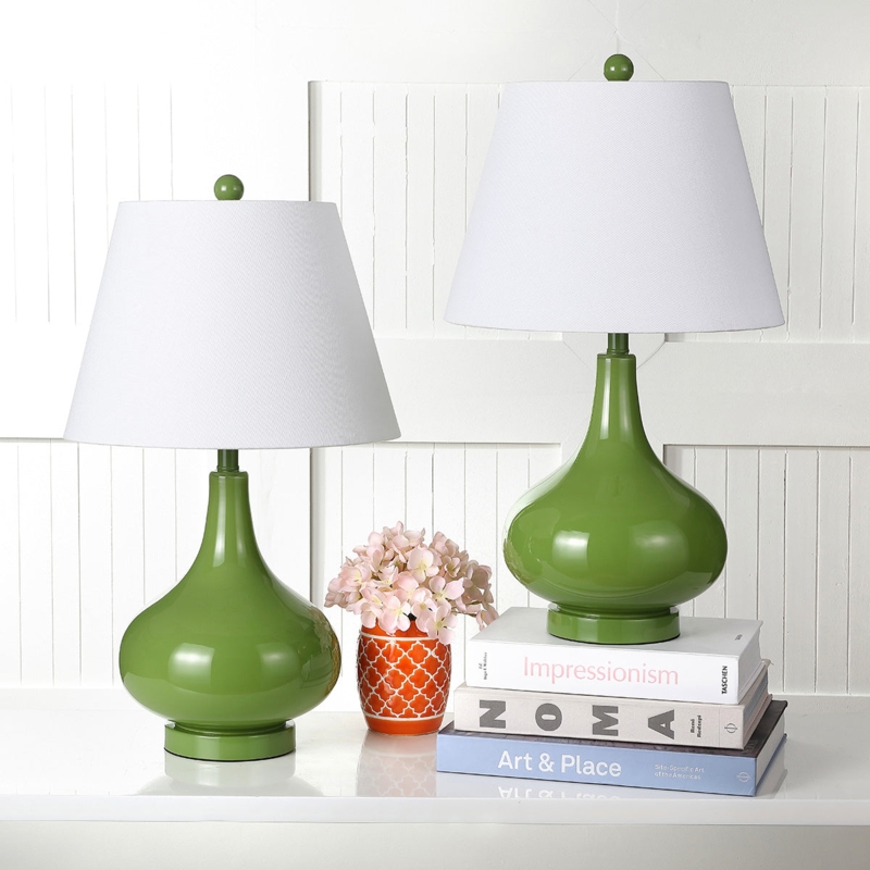 Glossy Emerald Green Triple Gourd Glass Table Lamp Acrylic