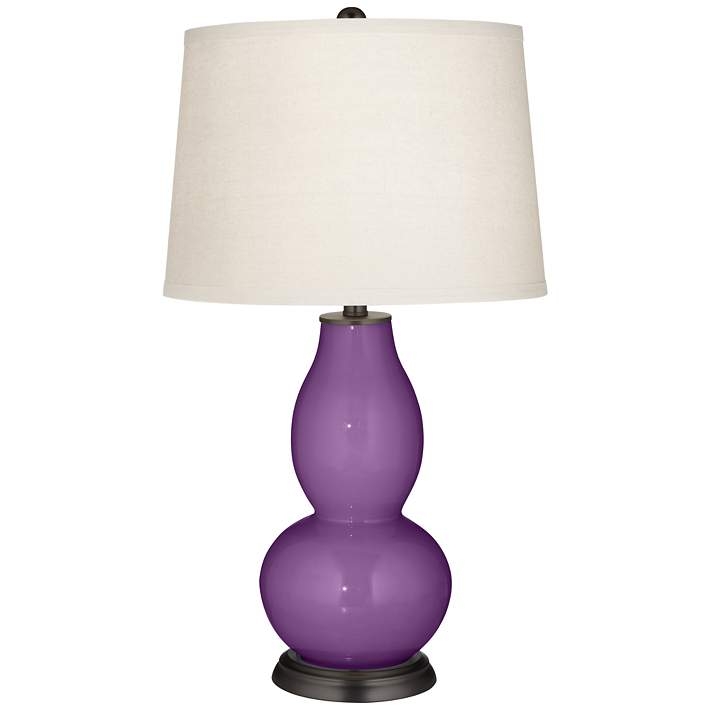 Glossy Purple Double Gourd Table Lamp with Tapered Shade