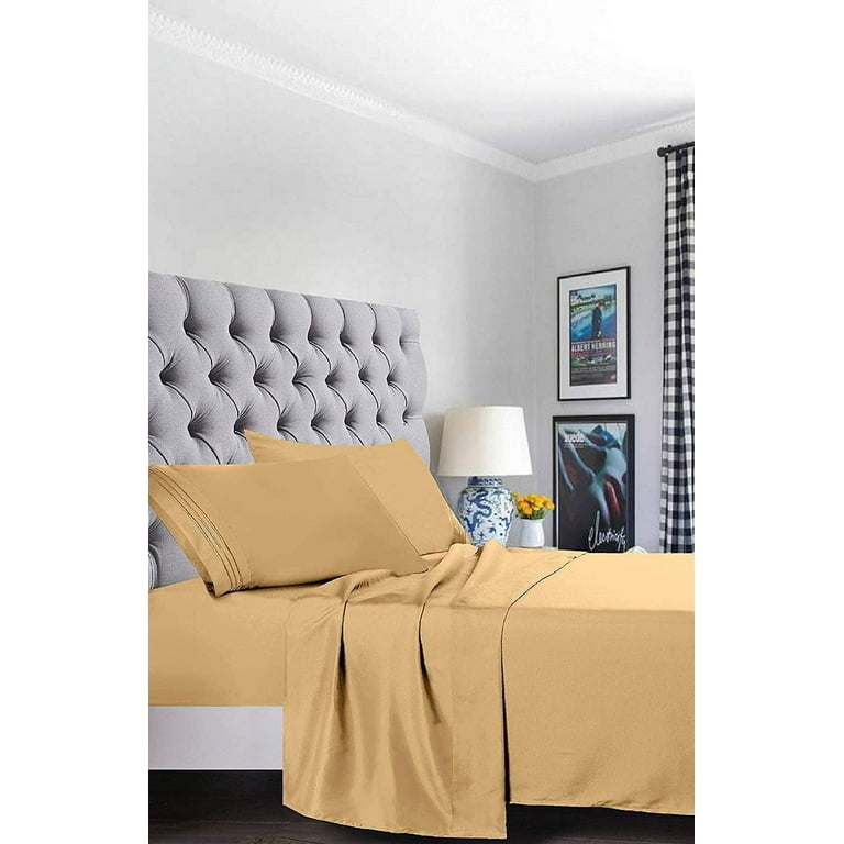 Gold Bed Sheet Set Brushed Microfiber Finish Folded Set