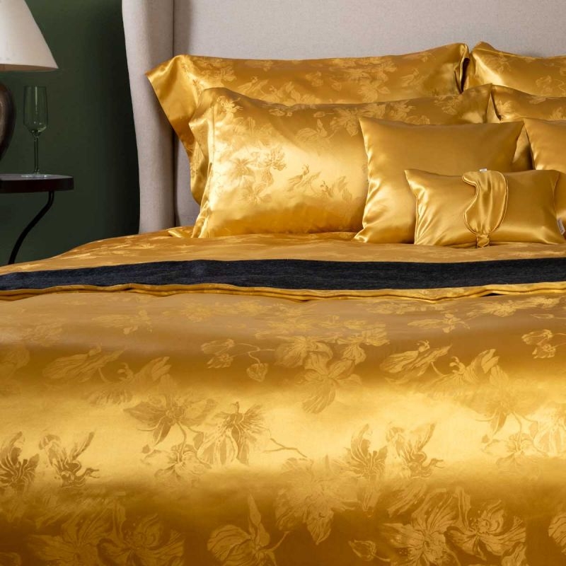 Gold Lustrous Silk Pillowcases featuring Elegant Folded Cuffs
