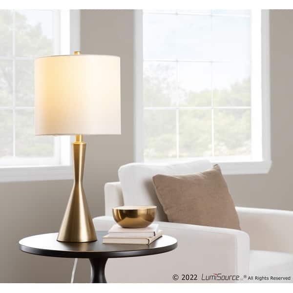 Gold Metal Hourglass Table Lamp Set with Linen-Like Drum Shades