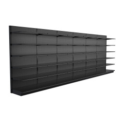 Gondola Shelving Matte Black Finish Six Bay Configuration Industrial