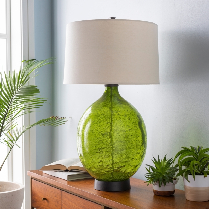 Gourd Table Lamp Emerald Green Glass Translucent Base Transitional