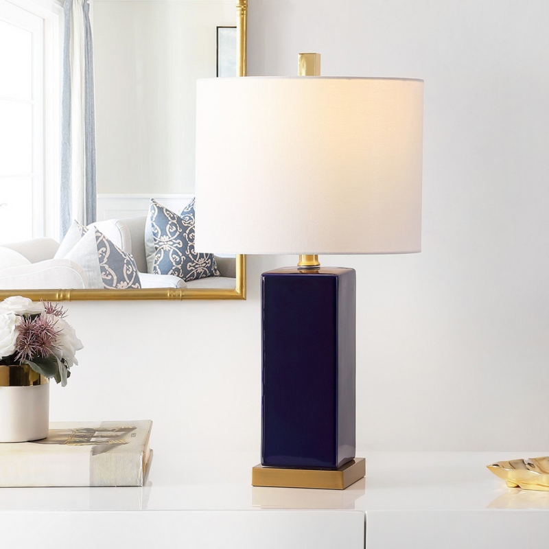 Gourd Table Lamp in Glossy Navy Ceramic for Transitional Living Room