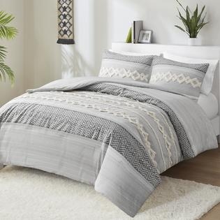 Gray Clipped Jacquard Comforter Set with Geometric Texture
