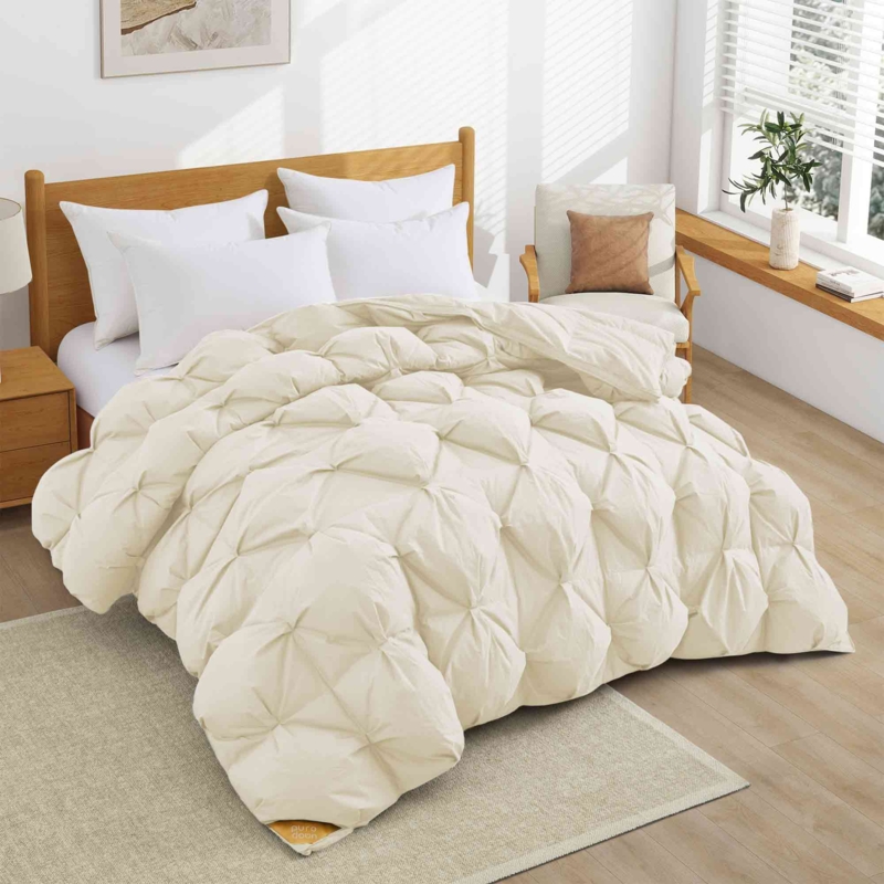 Gray Down Comforter Baffle Box Piped Edges Plush Cotton Bedding