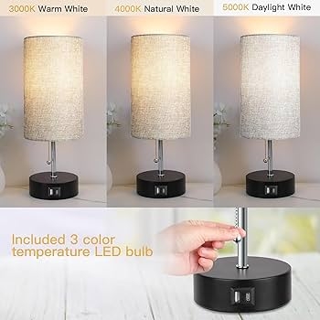 Gray Fabric Drum Shade Lamp Brushed Silver Base USB