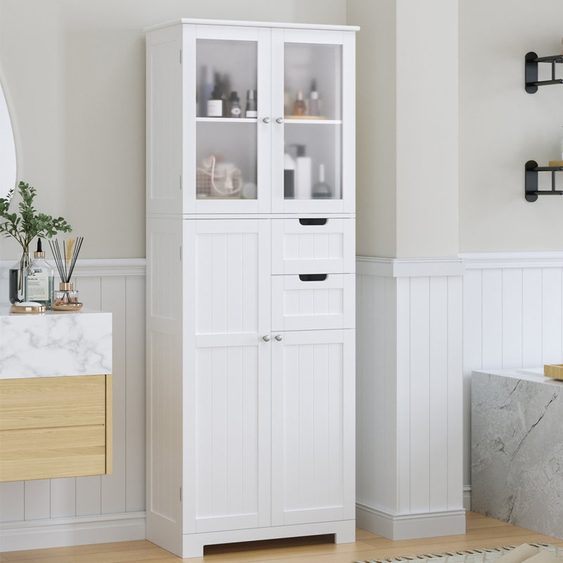 Gray Linen Tower with Drawer And Shelf Combo, Bathroom Storage Unit