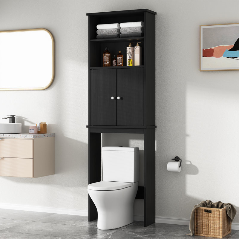 Gray Over The Toilet Storage Cabinet with Glass Shaker-Style Doors.