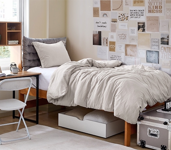 Greige Duvet Cover Set Button Closure Ultra Thick Loft Cozy Dorm