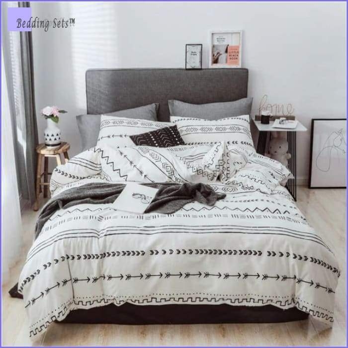 Grey Bedding Set Arrow Motif Geometric Print Scandinavian Nordic