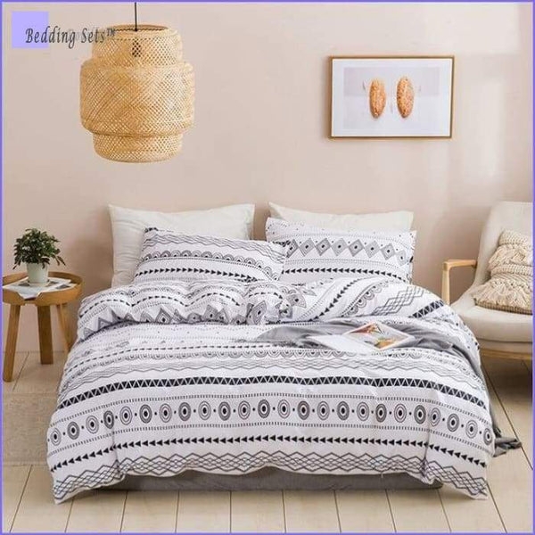 Grey Bedding Set, Mustard Yellow Accents, Geometric Triangle Motif