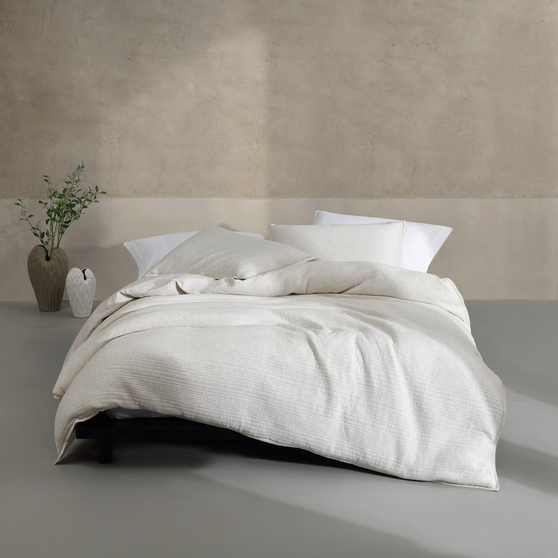 Grey Blue Ribbed Matelasse Duvet Set Contemporary Serene Bedding