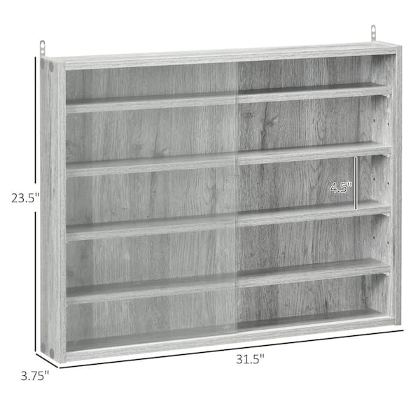 Grey Wall Mounted Curio Cabinet featuring Glass Doors and Shelves