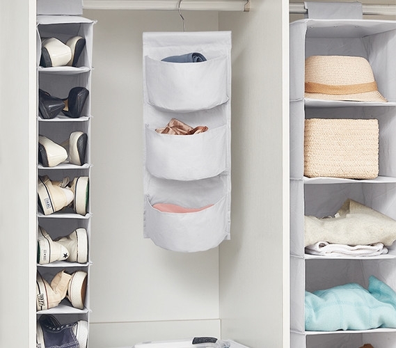 Hanging Closet Organizer Fabric Three-Piece Dorm Set with Hamper
