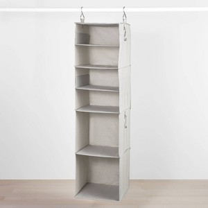 Hanging Closet Organizer, Six-Tier Gray Fabric Shelves, Vertical Storage Solution