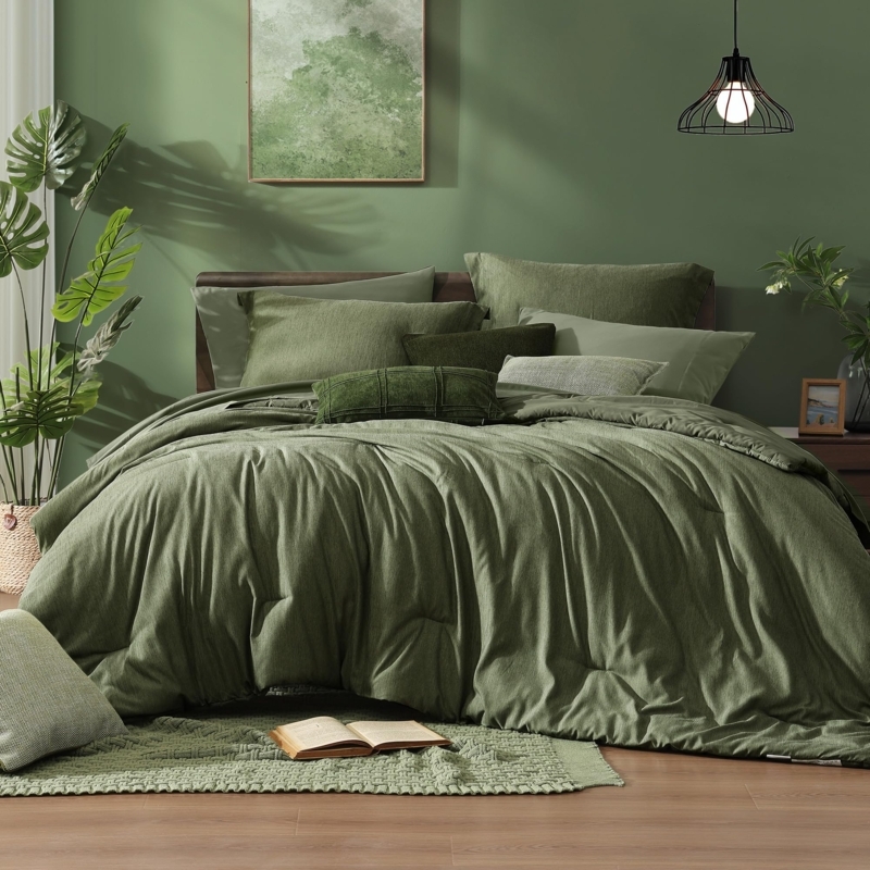 Heathered Comforter Set Olive Green Earthy Tone Bedroom Styling