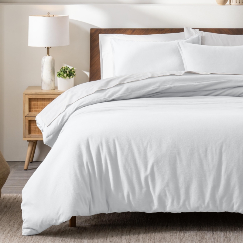Heavyweight Flannel Duvet Cover Set, White Brushed Cotton