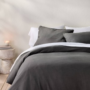 Heavyweight Linen Blend Duvet Cover Set Flanged Edges Textured