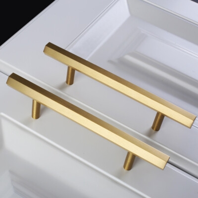 Hexagonal Bar Pull Brushed Gold Hardware Geometric Silhouette