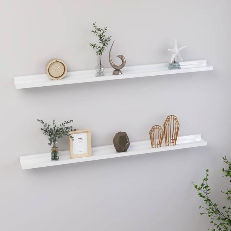 High-Gloss White Floating Shelves: U-Shaped Modern Ledges, Set of 3