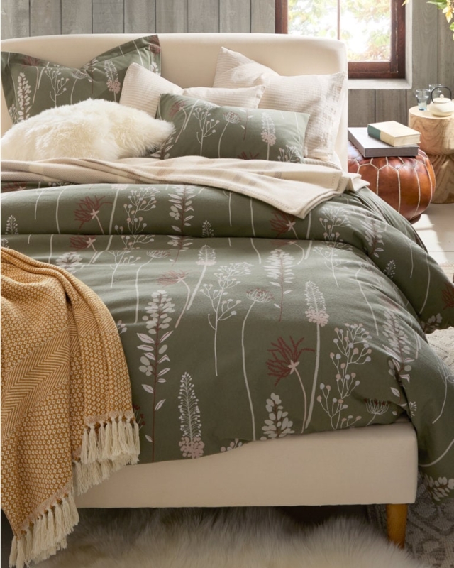 High Line Floral Flannel Duvet Set, Blue Botanical Print